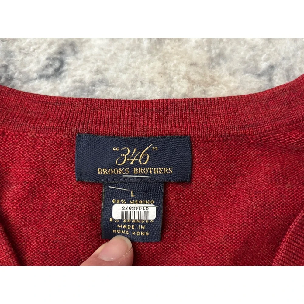 BROOKS BROTHERS 346 Sweater Mens Large‎ Stretch Merino Wool V-Neck Pullover Red